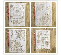 Stencils for Painting,4Pcs A4 29x21cm Flowers Stencil for Painting on Wood,Wall,Canvas,Fabric,Rock,Sign,DIY Craft Art Projects