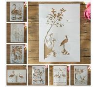 Stencils for Painting,8Pcs A4 29x21cm Crane Flamingo Swan Bird Reusable Stencil for Painting on Walls Furniture Crafts Scrapbook Card Floor Drawing Home Décor