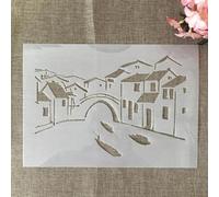 Stencils for Painting, A4 29cm Chinese Town Reusable Stencils for Painting on Wood Canvas Furniture Floor, DIY Art Supplies Décor