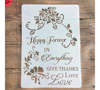 Stencils for Painting,A4 29x21cm Happy Flowers Love Stencil for Painting on Wood,Wall,Canvas,Fabric,Rock,Sign,DIY Craft Art Projects