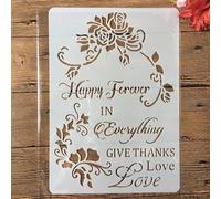 Stencils for Painting, A4 29x21cm Happy Forever Words Flower Reusable Stencils for Painting on Wood Canvas Furniture Floor, DIY Art Supplies Décor