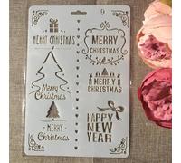 Stencils for Painting, A4 29x21cm Tree Words Merry Christmas Reusable Stencils for Painting on Wood Canvas Furniture Floor, DIY Art Supplies Décor