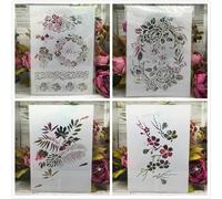 Stencils for Painting on Wood,4Pcs A4 29cm Flower Garland Basket Templates for Drawing Card Making,Reusable Stencils for Canvas Furniture Paper Crafts