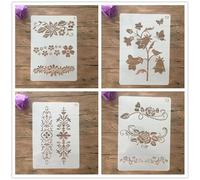 Stencils for Painting on Wood,4Pcs A4 29x21cm Crown Leaves Flower Reusable Layering Stencils for Painting DIY Craft on Wood Wall Home Decor Scrapbook Coloring Template Pattern A
