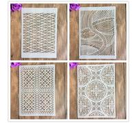 Stencils for Painting on Wood,4Pcs A4 29x21cm Geometry Reusable Layering Stencils for Painting DIY Craft on Wood Wall Home Decor Scrapbook Coloring Template