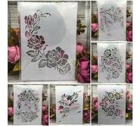 Stencils for Painting on Wood,6Pcs A4 29cm Rose Flower Plum Garland Templates for Drawing Card Making,Reusable Stencils for Canvas Furniture Paper Crafts