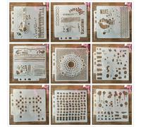 Stencils for Painting on Wood,9Pcs 13x14cm Vintage Geometry Words Reusable Drawing Templates Stencils for Painting on Wall,Card Making Supplies,Home Décor