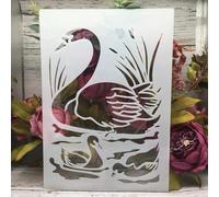 Stencils for Painting on Wood,A4 29cm Swan and Baby Swan Swim Templates for Drawing Card Making,Reusable Stencils for Canvas Furniture Paper Crafts