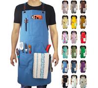 Stenffy 1|5|10Pack Kitchen Aprons, Work Apron, Canvas, Multiple Pockets, Gardening, Painting, BBQ, Carpenter, Sizes M to XXL, Skyblue, M to XXL