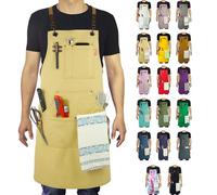 Stenffy Kitchen Apron, Work Apron, Canvas, Multiple Pockets, Gardening, Painting, BBQ, Artist, Carpenter, Sizes M to XXL, Amber