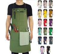 Stenffy Kitchen Apron, Work Apron, Canvas, Multiple Pockets, Gardening, Painting, BBQ, Carpenter, Artist, Sizes M to XXL, Olive