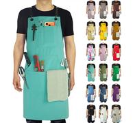 Stenffy Kitchen Apron, Work Apron, Canvas, Multiple Pockets, Gardening, Painting, BBQ, Carpenter, Artist, Sizes M to XXL, Ice Blue