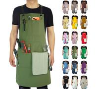Stenffy Kitchen Apron, Work Apron, Canvas, Multiple Pockets, Gardening, Painting, BBQ, Carpenter, Artist, Sizes M to XXL, Olive