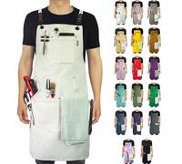 Stenffy Kitchen Apron, Work Apron, Canvas, Multiple Pockets, Gardening, Painting, BBQ, Carpenter, Sizes M to XXL, White
