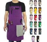 Stenffy Kitchen Apron, Work Apron, Canvas, Multiple Pockets, Gardening, Painting, BBQ, Carpenter, Sizes M to XXL, Purple