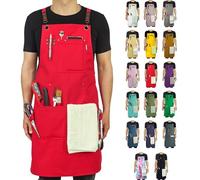 Stenffy Kitchen Apron, Work Apron, Multiple Pockets for Gardening, Artist, Painting, BBQ, Carpenter, Sizes M to XXL, Red