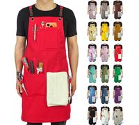 Stenffy Kitchen Apron, Work Apron, Multiple Pockets for Gardening, Artist, Painting, BBQ, Carpenter, Sizes M to XXL, Red