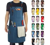 Stenffy Kitchen Apron, Work Apron, Multiple Pockets for Gardening, Artist, Painting, BBQ, Carpenter, Sizes M to XXL, Blue