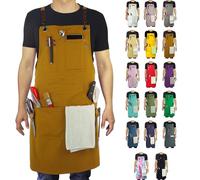 Stenffy Kitchen Apron, Work Apron, Multiple Pockets for Gardening, Artist, Painting, BBQ, Carpenter, Sizes M to XXL, Khaki