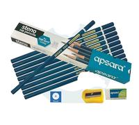 Steno Wooden Pencils, HB Graphite Bonded Lead, Pack of 10, Pencils Sharpener Eraser Pack, Write Draw Sketch, School Office Home Use, iZOFAX Black Ball Pen