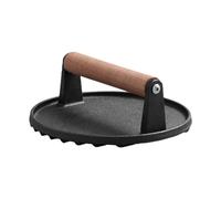 Steowsey 1 Piece Meat Board with Wooden Handle for BBQ, Steak Grill Round Meat, Cast Iron Meat Patty (Round)