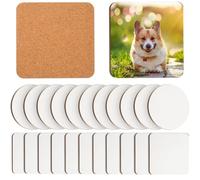 Steowsey 24 Pcs Sublimation Coasters 4 X 4Inch Hardboard Coaster Cork and MDF Blank Sublimation Car Coasters (Round,Square) Easy to Use