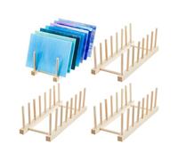 Steowsey 4 Piece Glass Storage Box Bamboo Dish Rack Suitable for Colored Glass Dishes Bowls Cups Books Pot Lids Easy Install