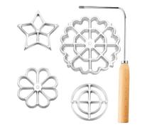 Steowsey 5 Pcs Bunuelos Mold Set with Handle Cookie Cutters Aluminum Alloy Waffle Mold Set with 4 Interchangeable Heads Easy Install Easy to Use