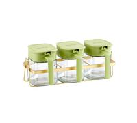 Steowsey Condiment Jar Spice Container+Lids & Spoons,Clear Glass Condiment Canisters Pots Seasoning Box Salt Container Green Easy to Use