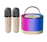 Steowsey Cream Color Mini Karaoke Machine with 2 Wireless Microphones, Portable Bluetooth Speaker