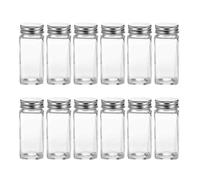 Steowsey Glass Spice Jars with Labels Empty Square Spice Bottles Containers, Condiment Pot - Shaker Lids and Airtight Metal Caps