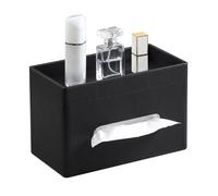 Steowsey Plus Size Tissue Box Cover Rectangle, PU Leather Tissue Box Holder with Storage Tray, Organizer Tissue Holder Black