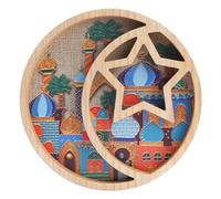 Steowsey Ramadan Decorations for Home -11.6 Inch Tray Eid Mubarak Religious Painting Cupcake Food Candy Plates Wooden Decorations Easy to Use