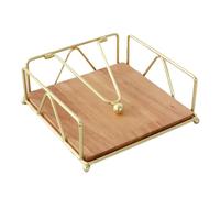 Steowsey Solid Wood Tissue Holder Home Napkin Container Gold Metal Napkin Tissue Case for Hotel Restaurant Decoration,A