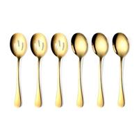 Steowsey Stainless Steel Spoons Hotel Public Spoon 6 Pieces, Stainless Steel Serving Utensils with Mirror Polished,3 Serving Spoon and 3 Slotted Spoons