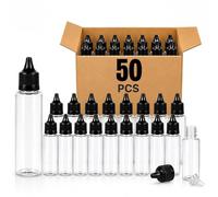 Step Ahead Clear Empty PET Dropper Bottles (30ML - Qty 50) - Leakproof Refillable Plastic Bottles for Essential Oils, Serums, E Liquid, Aromatherapy, Cosmetic Liquids & DIY Refill Storage