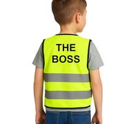 Step Ahead Kids Hi-Vis Safety Infant Vest - High Visibility Reflective Waistcoat for Children Boys & Girls Safety Vest with Back Side Custom Print (THE BOSS, YELLOW, 0-1 Year)