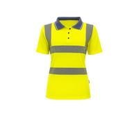 Step Ahead Ladies Hi Vis Polo Shirt - 170gsm Polyester Birdseye Fabric with UPF 40+, Contrast Collar, Button Placket, Princess Cut, Reflective Bands for Comfort and Safety
