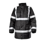 Step Ahead Mens Black Waterproof Parka Jacket Safety Security Work Wear, EN20471 Hi Vis Reflective Tape Security, Warehouse, Utilities, Outdoors