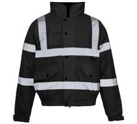 Step Ahead Mens Hi Vis Black Waterproof Bomber Jacket Safety Work Wear Hi Vi Reflective Tape Security (as8, alpha, x_l, regular, regular)