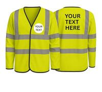 Step Ahead Personalised Hi Vis Long Sleeve Vest Custom Print High Visibility Safety Waistcoat with Reflective Vinyl Banding, Add Text on Front & Back, Men & Women Hi-Vis Vest (YELLOW, L)