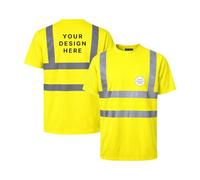Step Ahead Personalised Hi vis Premium Short Sleeve T-Shirt Custom Logo & Text Printed (Pick Any Size) High Visibility Reflective Safety Workwear Front Back Print