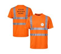Step Ahead Personalised Hi vis Premium Short Sleeve T-Shirt Custom Logo & Text Printed (Pick Any Size) High Visibility Reflective Safety Workwear Front Back Print (Orange, L)