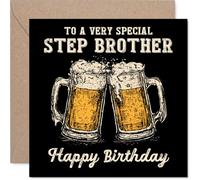 Step Brother Birthday Card - Bday Beer - Happy Birthday Card for Step Brother from Sister Sibling, 145mm Cheers Beer Greeting Cards