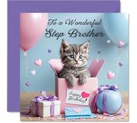 Step Brother Birthday Card, Cat Present
