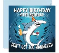 Step Brother Birthday Card - Dont get too Hammered - Happy Birthday Card for Step Brother from Sister Sibling, 145mm Underwater Party Design Bday Greeting Cards