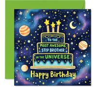Step Brother Birthday Card - Most Awesome in the Universe - Happy Birthday Card for Step Brother from Sister Sibling, 145mm Most Awesome in the Universe Bday Greeting Cards