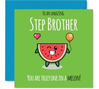 Step Brother Birthday Card - One In A Melon - Happy Birthday Card for Step Brother from Sister Sibling, 145mm cute melon Bday Greeting Cards
