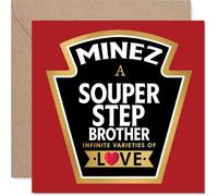 Step Brother Birthday Card - Souper - Happy Birthday Card for Step Brother from Sister Sibling, 145mm Product Label Design Bday Greeting Cards