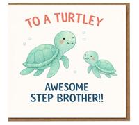 Step Brother Birthday Card - To a Turtley Awesome Step Brother - Cute Turtle Pun Greeting Card for Stepbrother